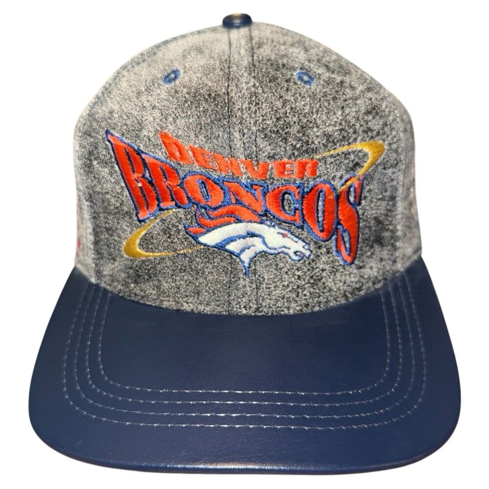 Vintage Denver Broncos Pro Elite Leather Hat Cap Strap Back Mens NFL Football